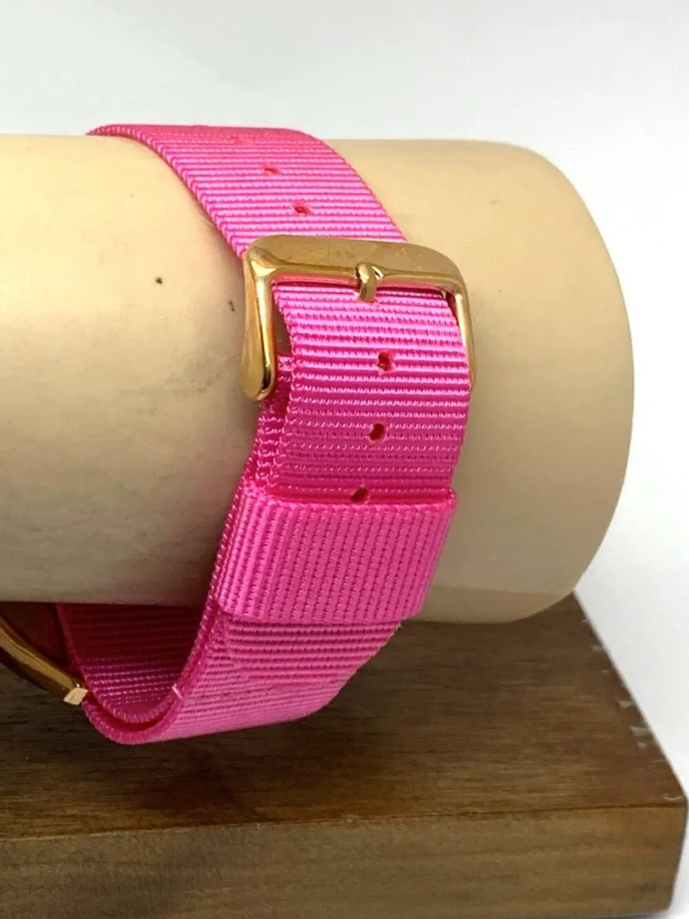 1: Face Mirror Dial Women's Watch Quartz Rose Gold Tone Pink Nylon Strap 40mm